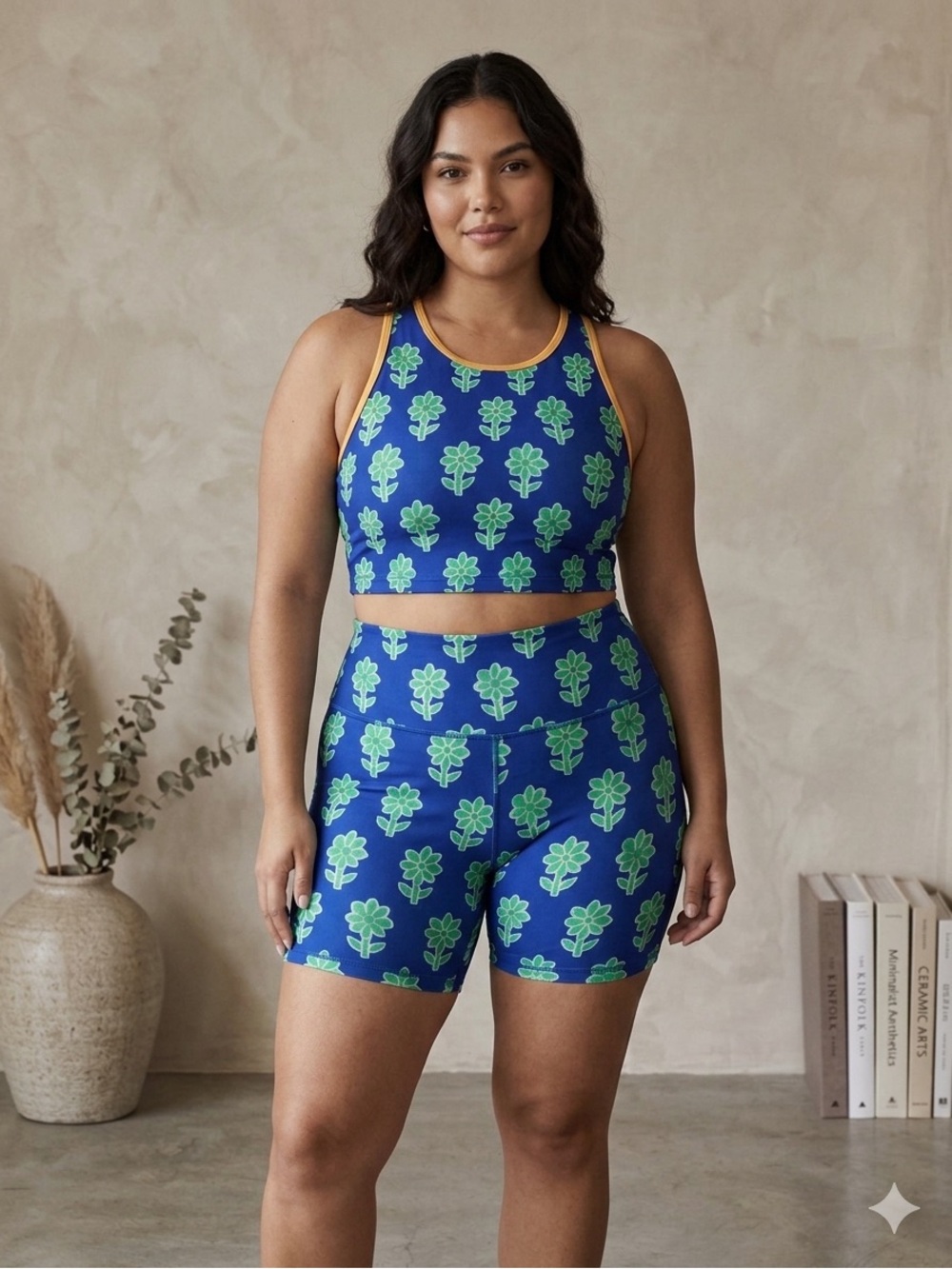 Rhode Activewear Cobalt Floral Bra & Bike Short Set Large NWT
